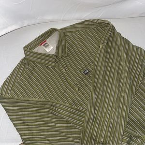 North Face Men's Green Striped Long Sleeve Button Down Shirt Size Large